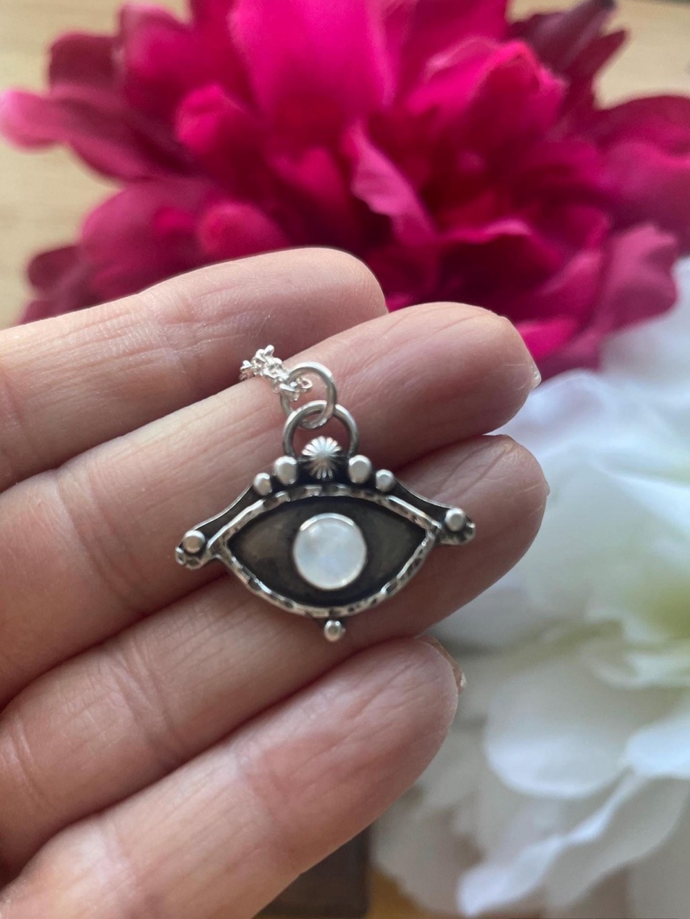 Evil Eye Rainbow Moonstone Protection Pendant Necklace ~20ā - Picture 7 of 7